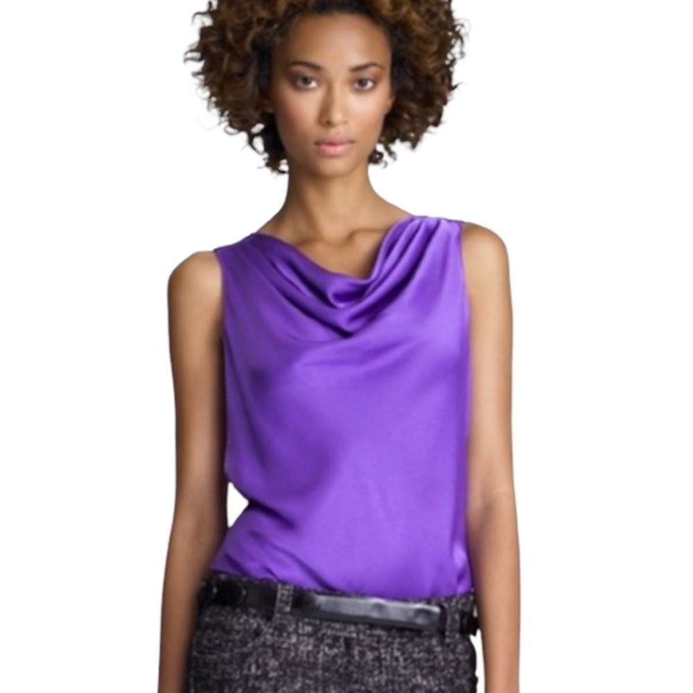 Tory Burch Purple Jalea Blouse Satin Cowl Neck Sleeveless Sz 2